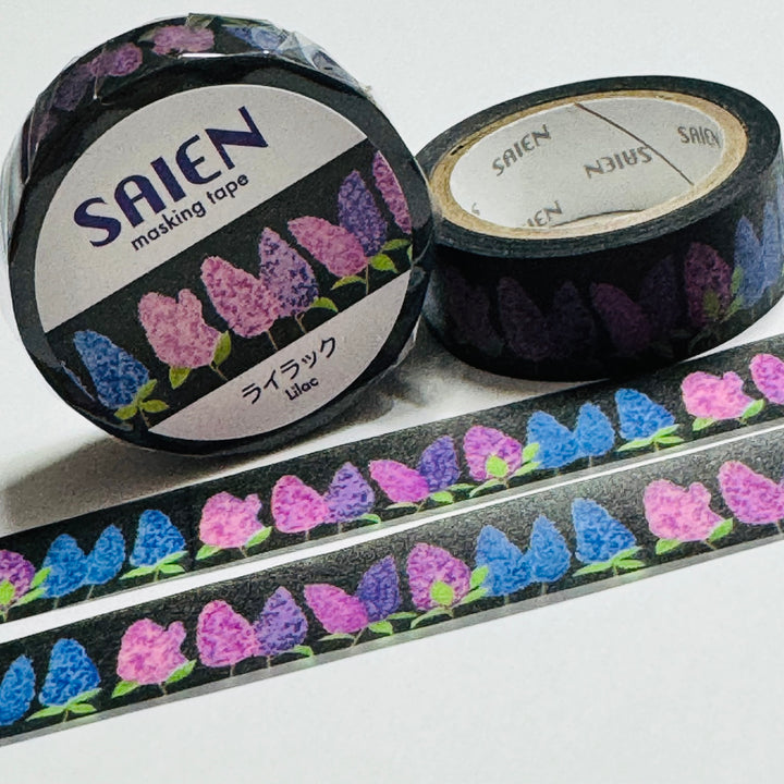 FRAGRANT LILACS CLUSTER Floral Saien Masking Washi Tape ~ 1 Roll ~ 15mm x 7m (23 Feet)