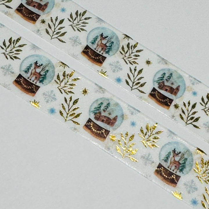 WINTER SNOWGLOBES Gold Foil Washi Tape ~ 1 Roll ~ 15mm x 10m (33 Feet)