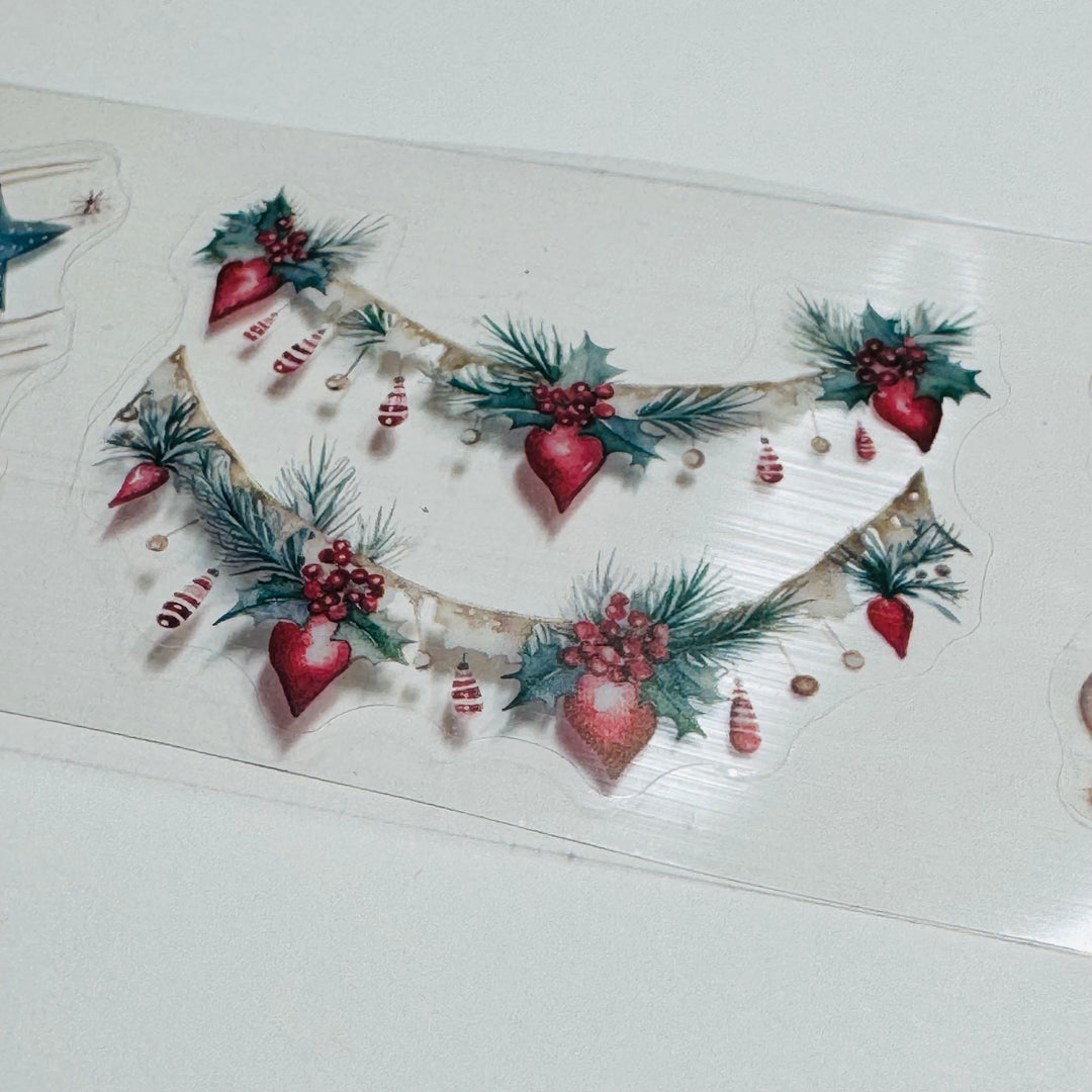 CHRISTMAS GARLANDS SPRAYS & WREATHS Pre-Cut PET Washi Tape ~ 1 Roll - 50mm x 2m (7 Feet of Washi Stickers)