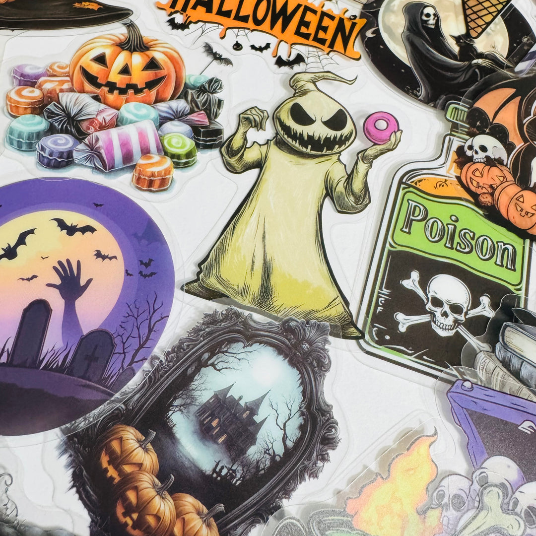 A TASTE OF MACABRE Halloween Peelable PET Stickers  ~ 50 Pieces ~ Each Sticker is 30 - 60mm