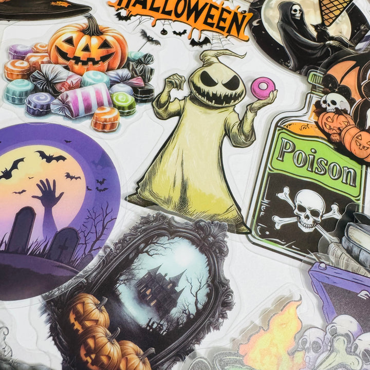 A TASTE OF MACABRE Halloween Peelable PET Stickers  ~ 50 Pieces ~ Each Sticker is 30 - 60mm