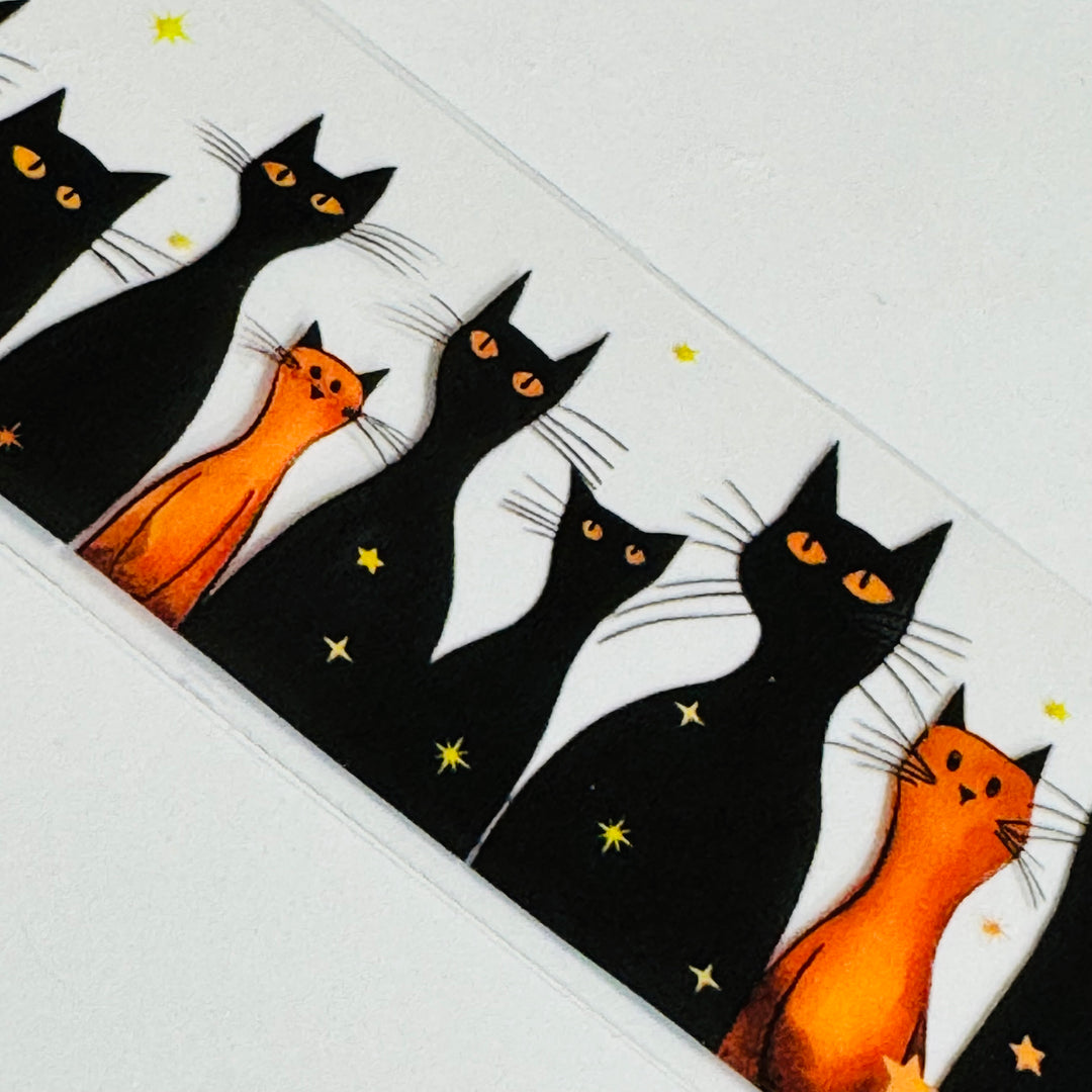 MID-CENTURY HALLOWEEN CATS In Orange & Black PET Washi Tape ~ 1 Roll ~ 40mm x 2m (7 Feet)