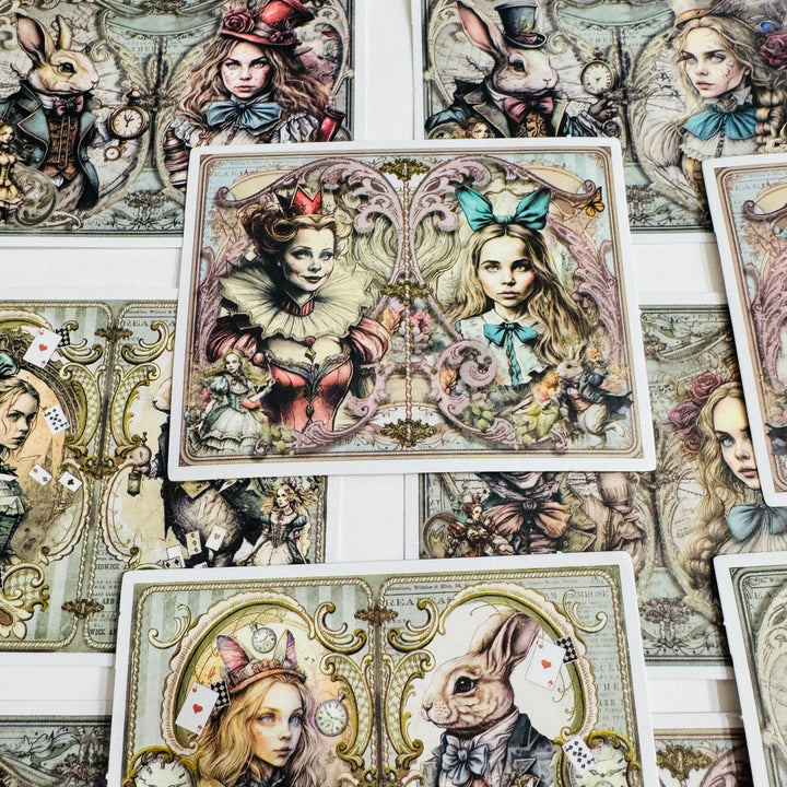 STEAMPUNK WONDERING ALICE Peelable Stickers  ~ 30 Pieces ~ 2 x 2.75 Inches Each