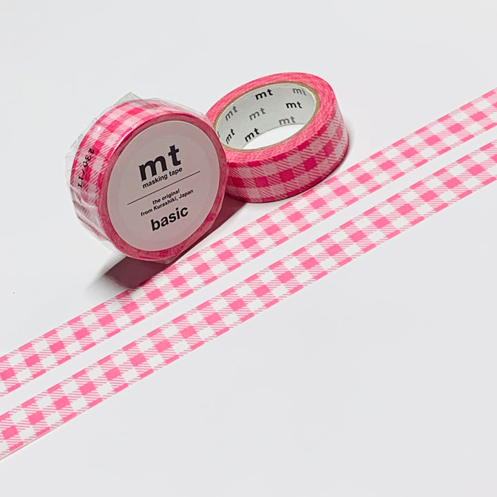 STRIPE CHECKERED PINK Plaid Mt Washi Tape - 1 Roll - 15mm x 7m (23 Feet)