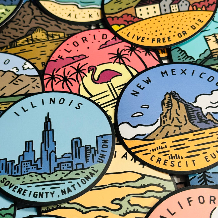 US STATE LANDSCAPE TRAVEL Peelable Stickers for Memory Keeping  ~ 50 Pieces ~ Each Sticker is 2" Diameter