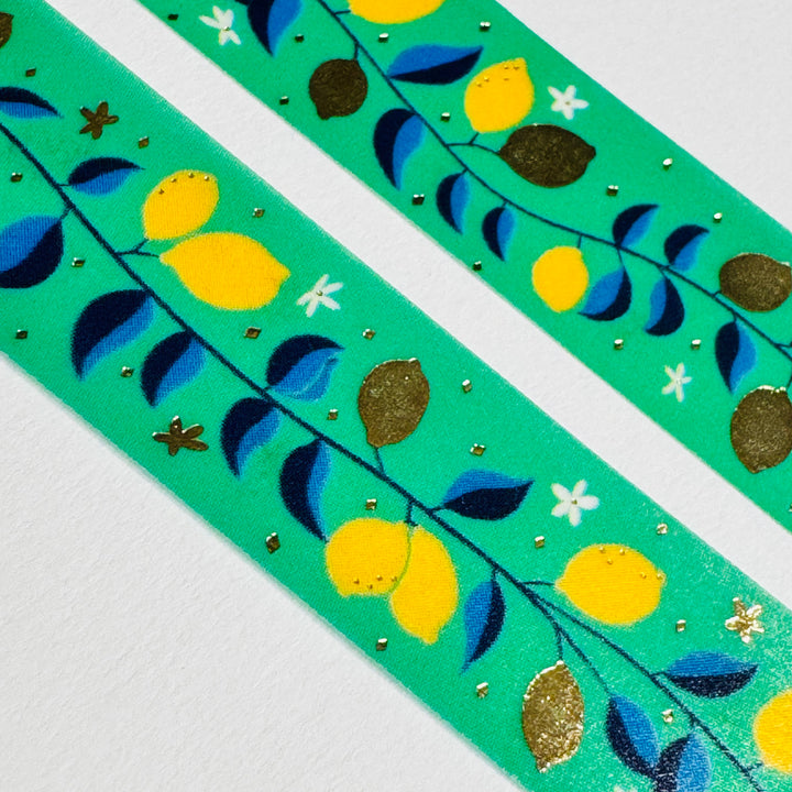 GLAMOROUS LEMON TREE Gold Accent Flowers World Craft Washi Tape ~ 1 Roll ~ 15mm x 5m (16 Feet)