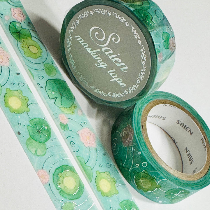 FLOATING FROGS On LILY PADS Saien Masking Washi Tape ~ 1 Roll ~ 15mm x 7m (23 Feet)
