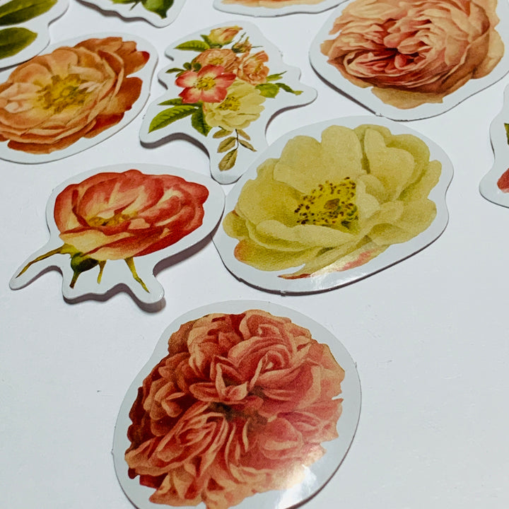 BEAUTIFUL SENTIMENTAL FLORAL Peelable Stickers  ~ 46 Pieces ~ Each Sticker is 38mm