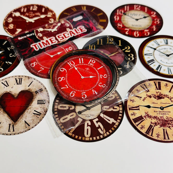 LOVELY VALENTINE CLOCK Ephemera Faces For Journals Scrapbooks and Planners  ~ 10 Pieces ~ Each Piece is 60mm