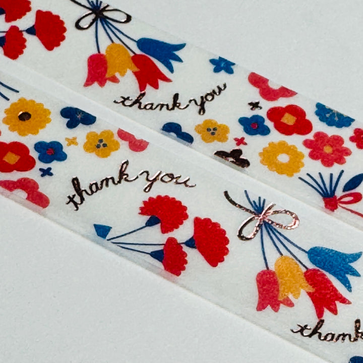 PATRIOTIC THANK YOU Rose Gold Flowers World Craft Washi Tape ~ 1 Roll ~ 15mm x 5m (16 Feet)
