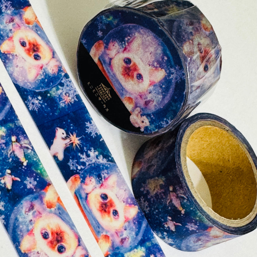 KITTENS In SPACE With Penguins Japanese Cat Washi Tape ~ 1 Roll ~ 20mm x 5m (16 Feet)