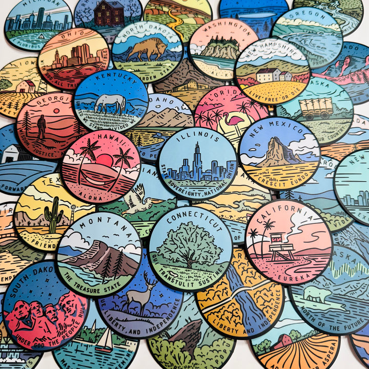 US STATE LANDSCAPE TRAVEL Peelable Stickers for Memory Keeping  ~ 50 Pieces ~ Each Sticker is 2" Diameter