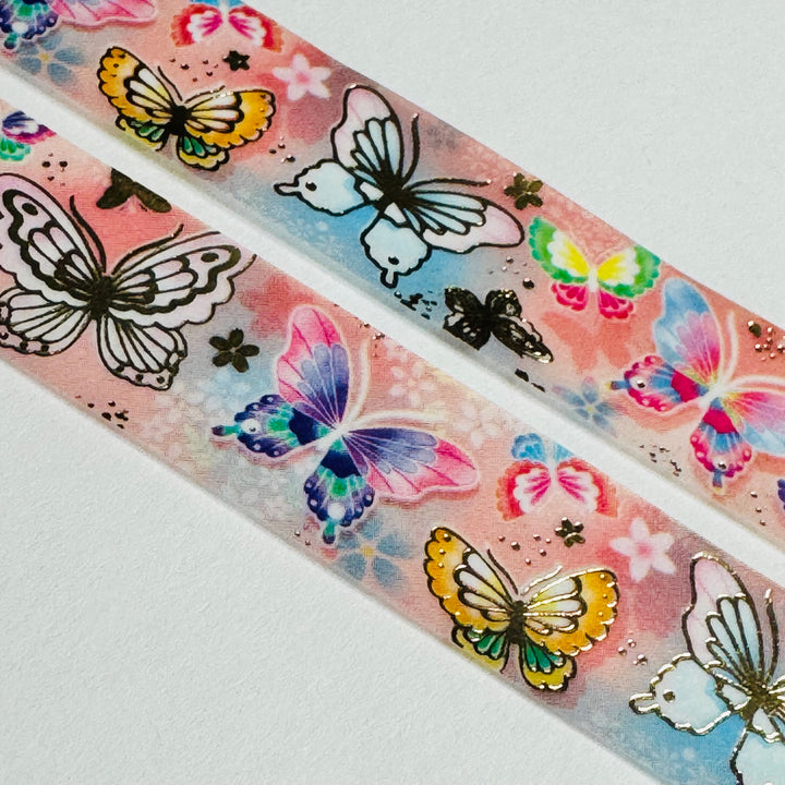GILDED COLORFUL BUTTERLIES With Gold Foil World Craft Washi Tape ~ 1 Roll ~ 15mm x 5m (16 Feet)