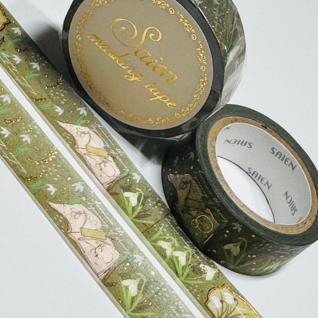 WINTER SNOW DROP Saien Gold Foil Christmas Masking Washi Tape ~ 1 Roll ~ 15mm x 7m (23 Feet)