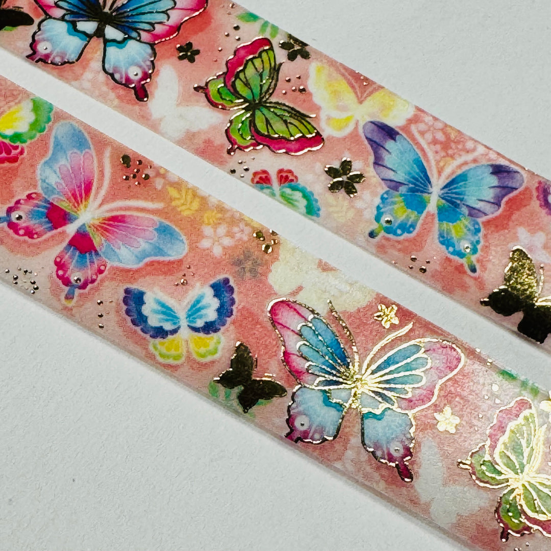 GILDED COLORFUL BUTTERLIES With Gold Foil World Craft Washi Tape ~ 1 Roll ~ 15mm x 5m (16 Feet)