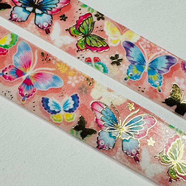 GILDED COLORFUL BUTTERLIES With Gold Foil World Craft Washi Tape ~ 1 Roll ~ 15mm x 5m (16 Feet)