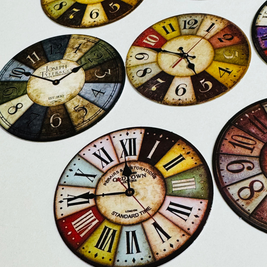 GRUNGE CLOCK FACES Ephemera For Journals Scrapbooks and Planners  ~ 10 Pieces ~ Each Piece is 60mm