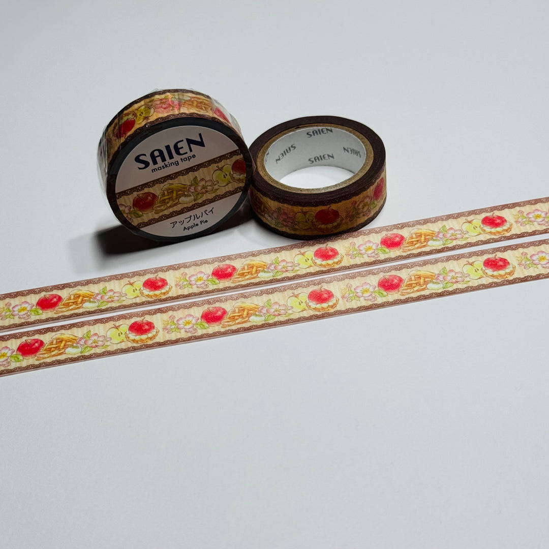 DELICIOUS APPLE PIE Autumn Saien Masking Washi Tape ~ 1 Roll ~ 15mm x 7m (23 Feet)