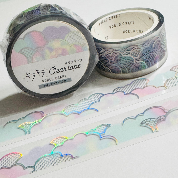 COTTON CANDY Clouds Silver Foil World Craft PET Washi Tape ~ 1 Roll ~ 20mm x 5m (16 Feet)