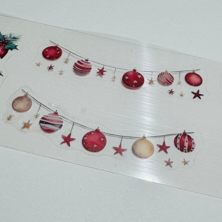 CHRISTMAS GARLANDS SPRAYS & WREATHS Pre-Cut PET Washi Tape ~ 1 Roll - 50mm x 2m (7 Feet of Washi Stickers)