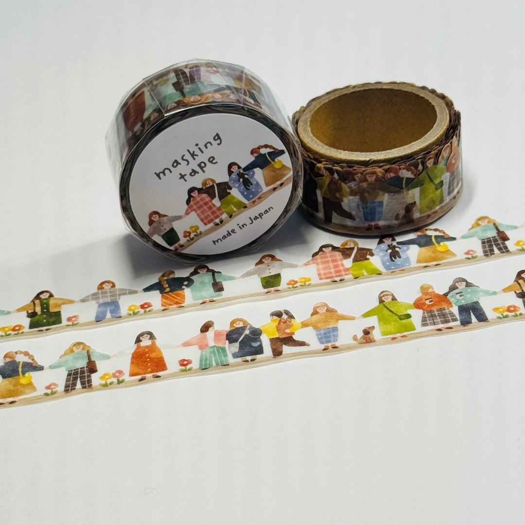 GIRLFRIENDS HOLDING HANDS Washi Tape Designed By Mind Wave ~ 1 Roll ~ 18mm x 5m (16 Feet)