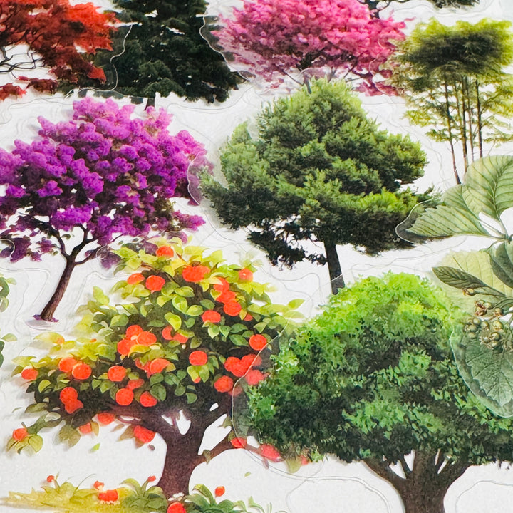 SEASONAL TREES In FULL BLOOM Peelable PET Stickers  ~ 50 Stickers ~ Approximately 2 Inches Each