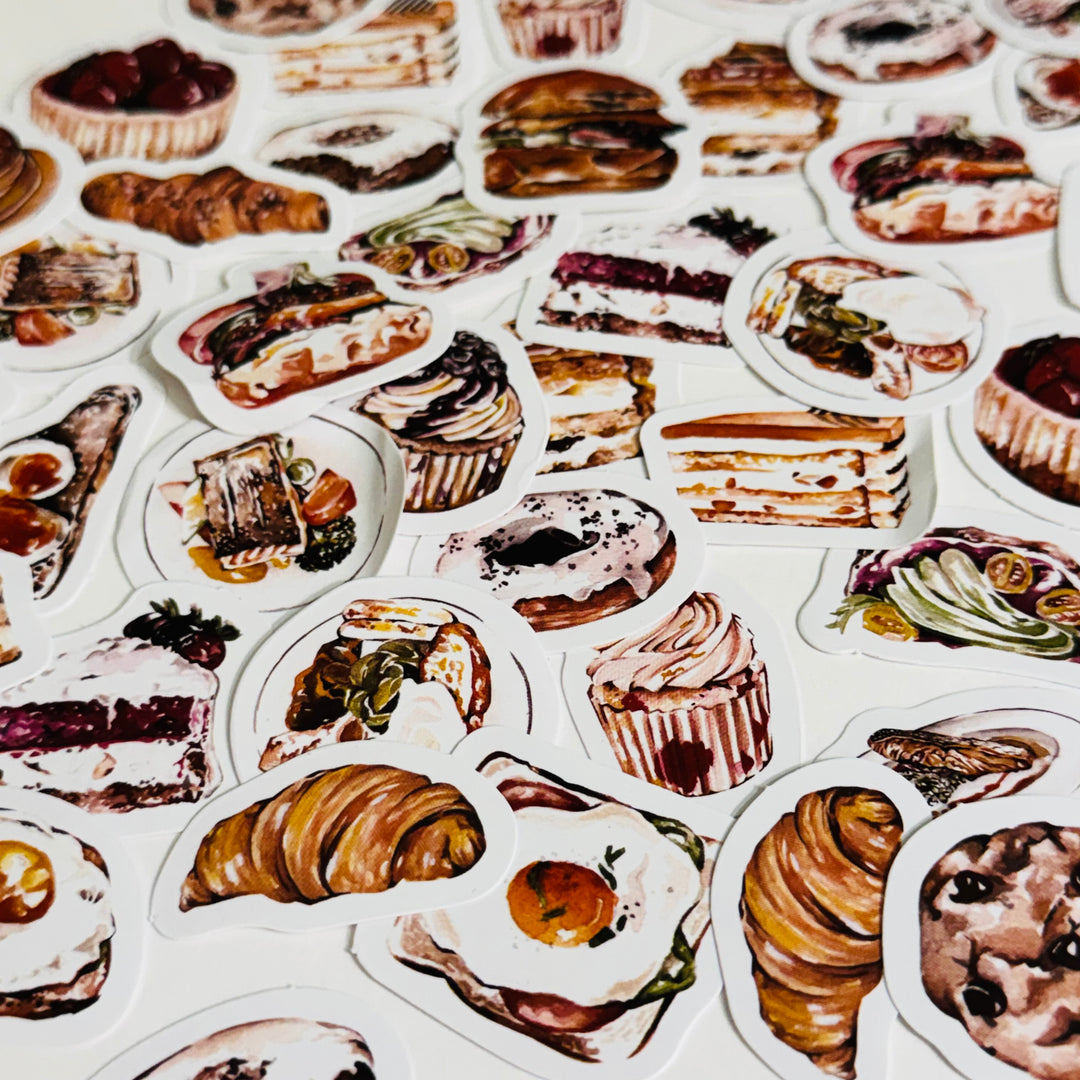 BREAKFAST PASTRIES & PANCAKES Peelable Stickers  ~ 46 Pieces ~ Each Sticker is Approximately 38mm