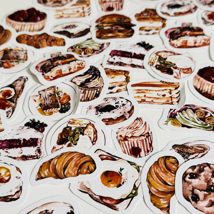 BREAKFAST PASTRIES & PANCAKES Peelable Stickers  ~ 46 Pieces ~ Each Sticker is Approximately 38mm