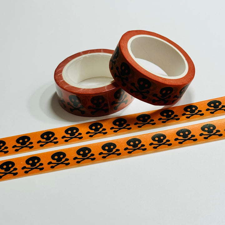 DANGER SKULL & CROSSBONES Halloween Washi Tape ~ 1 Roll ~ 15mm x 10m (33 Feet)