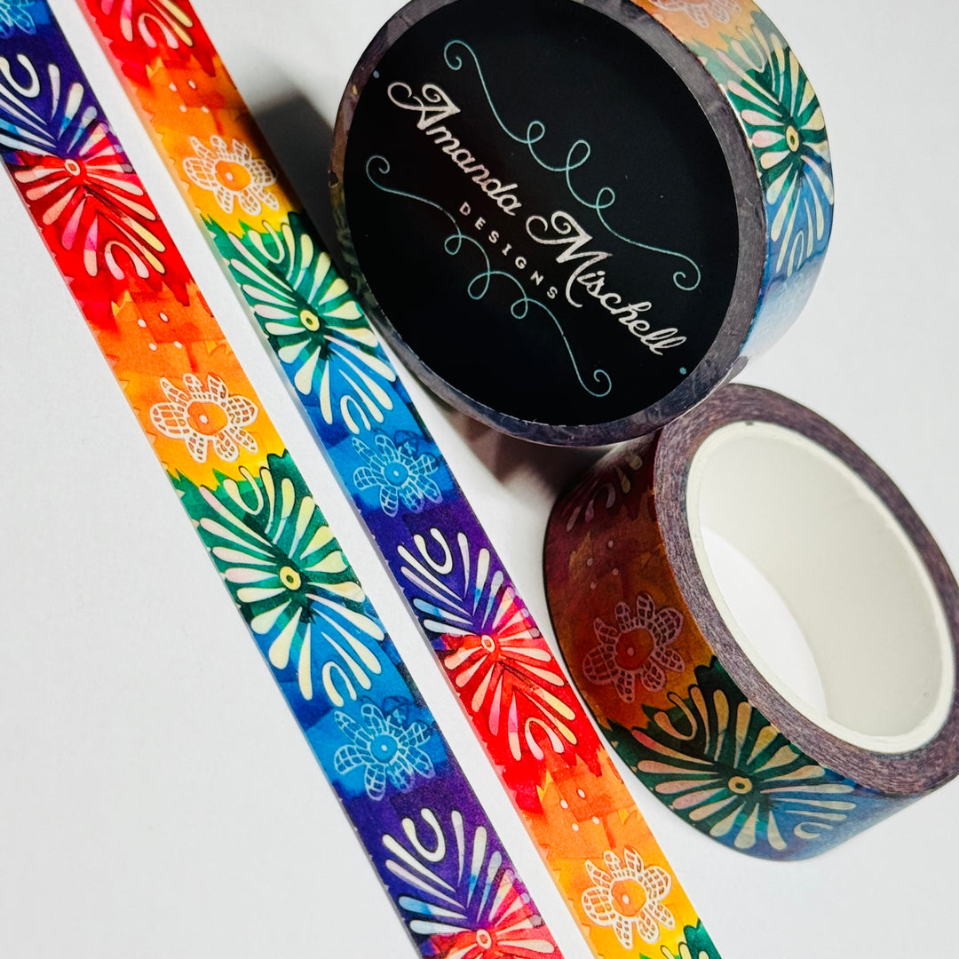 FLORAL PAPER GARLAND Washi Tape - 1 Roll - 15mm x 10m (33 Feet)