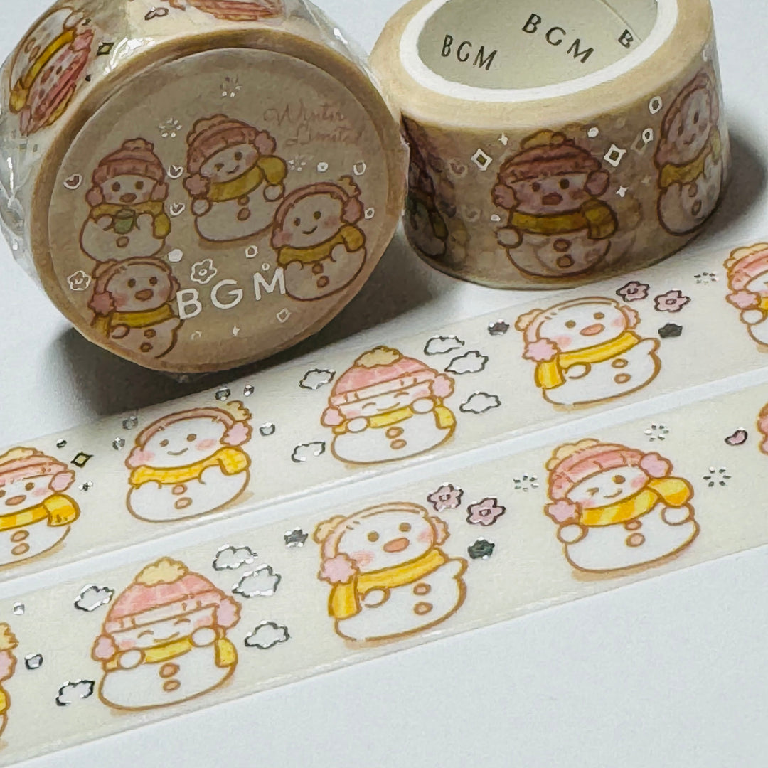 CHUBBY BUNDLED SNOWMEN In Silver Foil Designed By BGM Washi Tape ~ 1 Roll ~ 20mm x 5m (16 Feet)