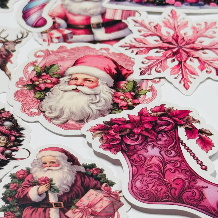 PINK OLD FASHIONED CHRISTMAS Stickers ~ 32 Pieces ~ 1.5 to 2.5 Inches