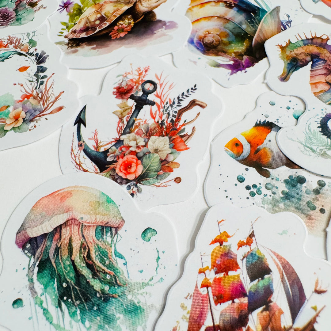 SOUND Of The SEA OCEANIC Peelable Stickers  ~ 46 Pieces ~ Each Sticker is 38mm