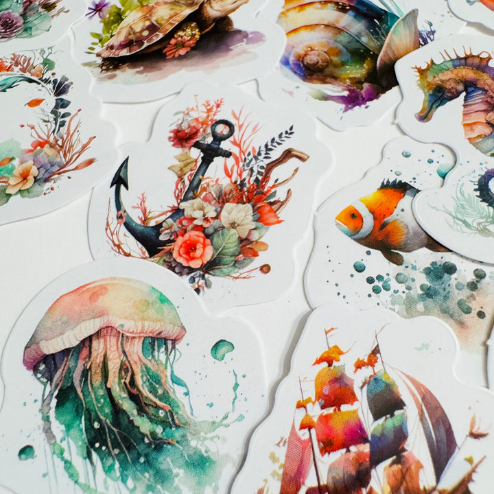 SOUND Of The SEA OCEANIC Peelable Stickers  ~ 46 Pieces ~ Each Sticker is 38mm