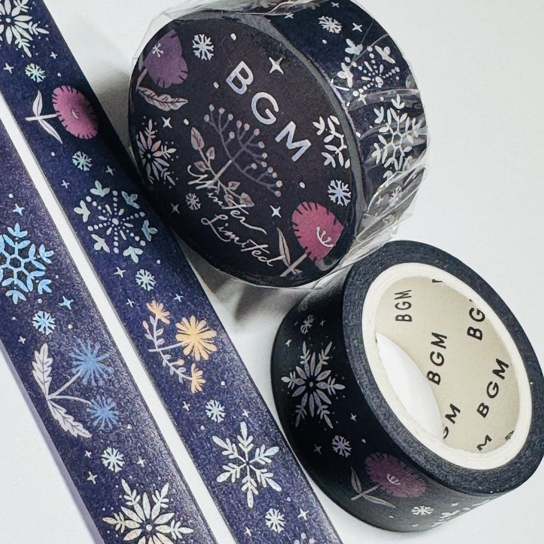 CRYSTAL FLOWERS And SILVER SNOWFLAKES Foil Designed By BGM Washi Tape ~ 1 Roll ~ 15mm x 5m (16 Feet)