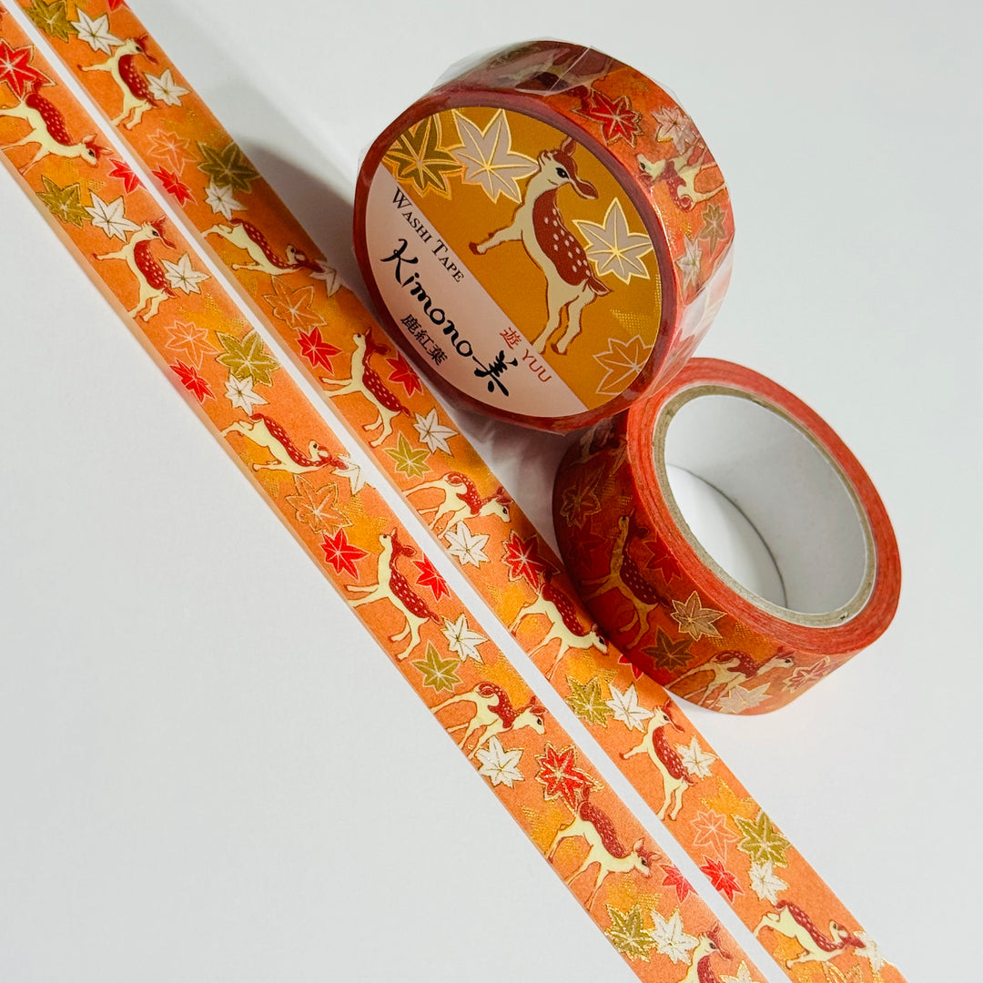 LITTLE FAWNS KIMONO In Gold Foil Saien Masking Washi Tape ~ 1 Roll ~ 15mm x 7m (23 Feet)