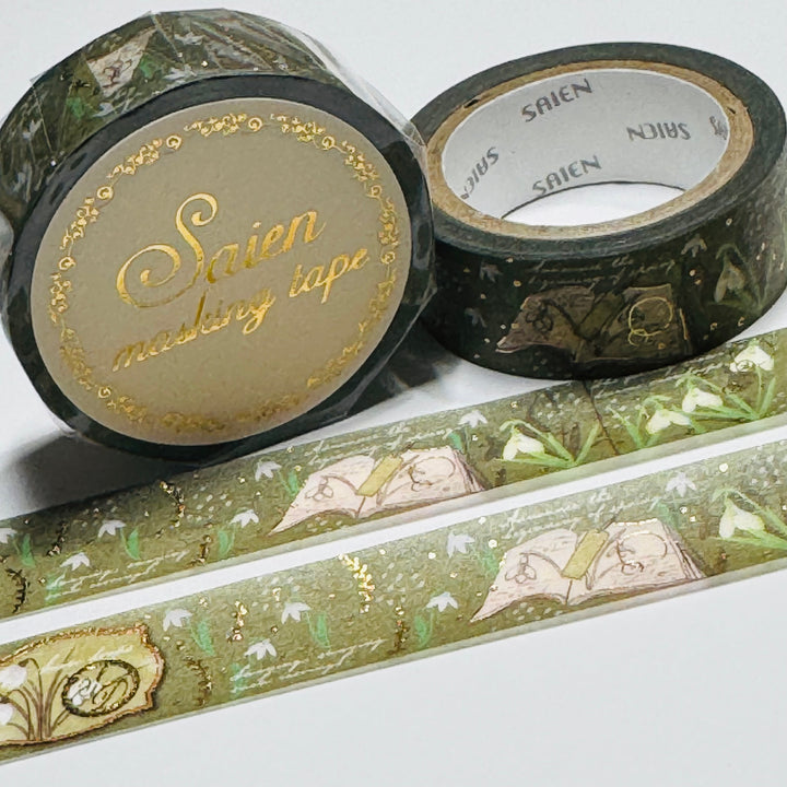 WINTER SNOW DROP Saien Gold Foil Christmas Masking Washi Tape ~ 1 Roll ~ 15mm x 7m (23 Feet)