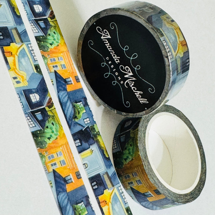 ABOVE The CITY VIEWS Blue & Yellow Washi Tape - 1 Roll - 15mm x 10m (33 Feet)