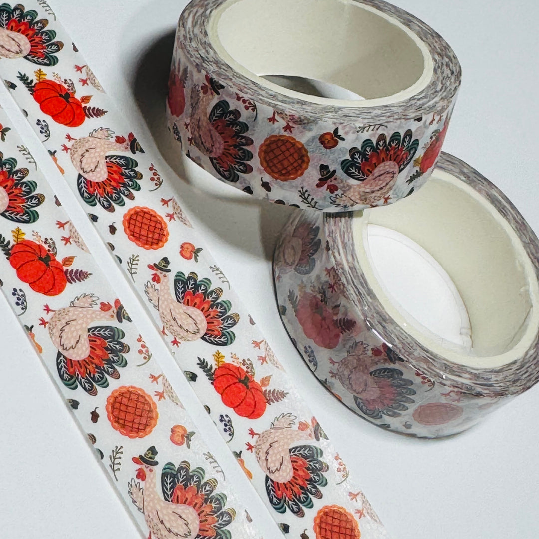 TURKEY TIME THANKSGIVING Washi Tape ~ 1 Roll ~ 15mm x 10m (33 Feet)