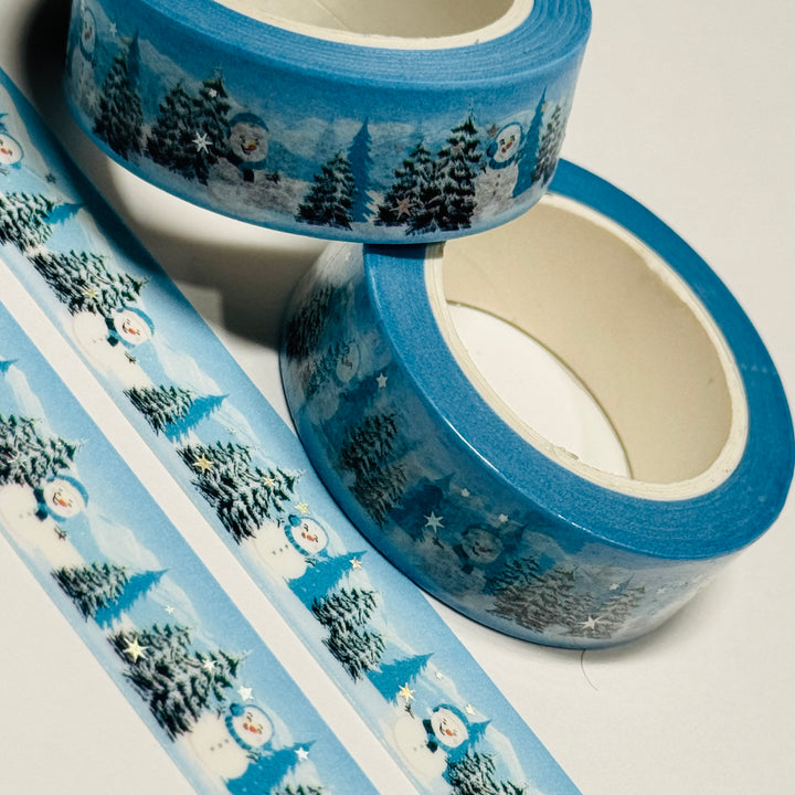 SNOWMAN DOUGLAS FURS BLUE Silver Foil Washi Tape ~ 1 Roll ~ 15mm x 10m (33 Feet)