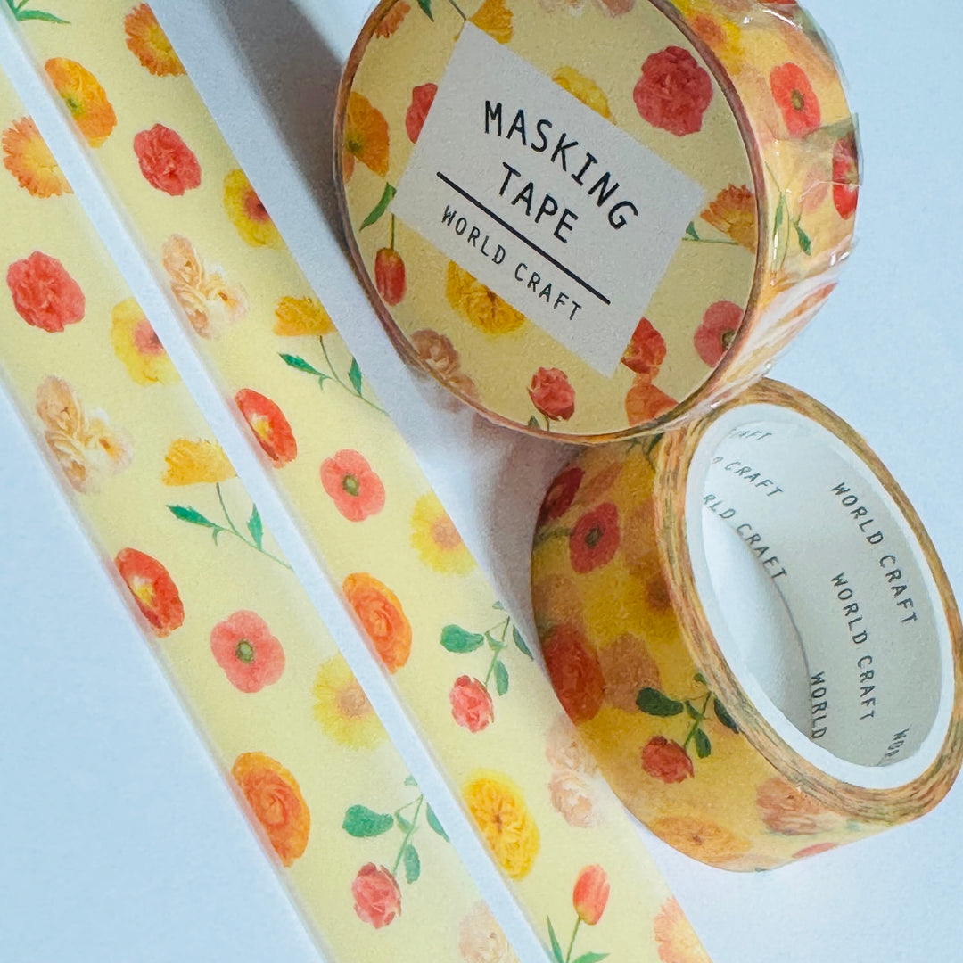 TOSSED POPPIES FLOWERS Floral World Craft Washi Tape ~ 1 Roll ~ 15mm x 7m (23 Feet)