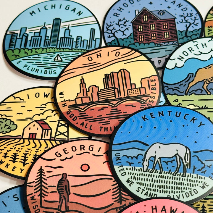 US STATE LANDSCAPE TRAVEL Peelable Stickers for Memory Keeping  ~ 50 Pieces ~ Each Sticker is 2" Diameter