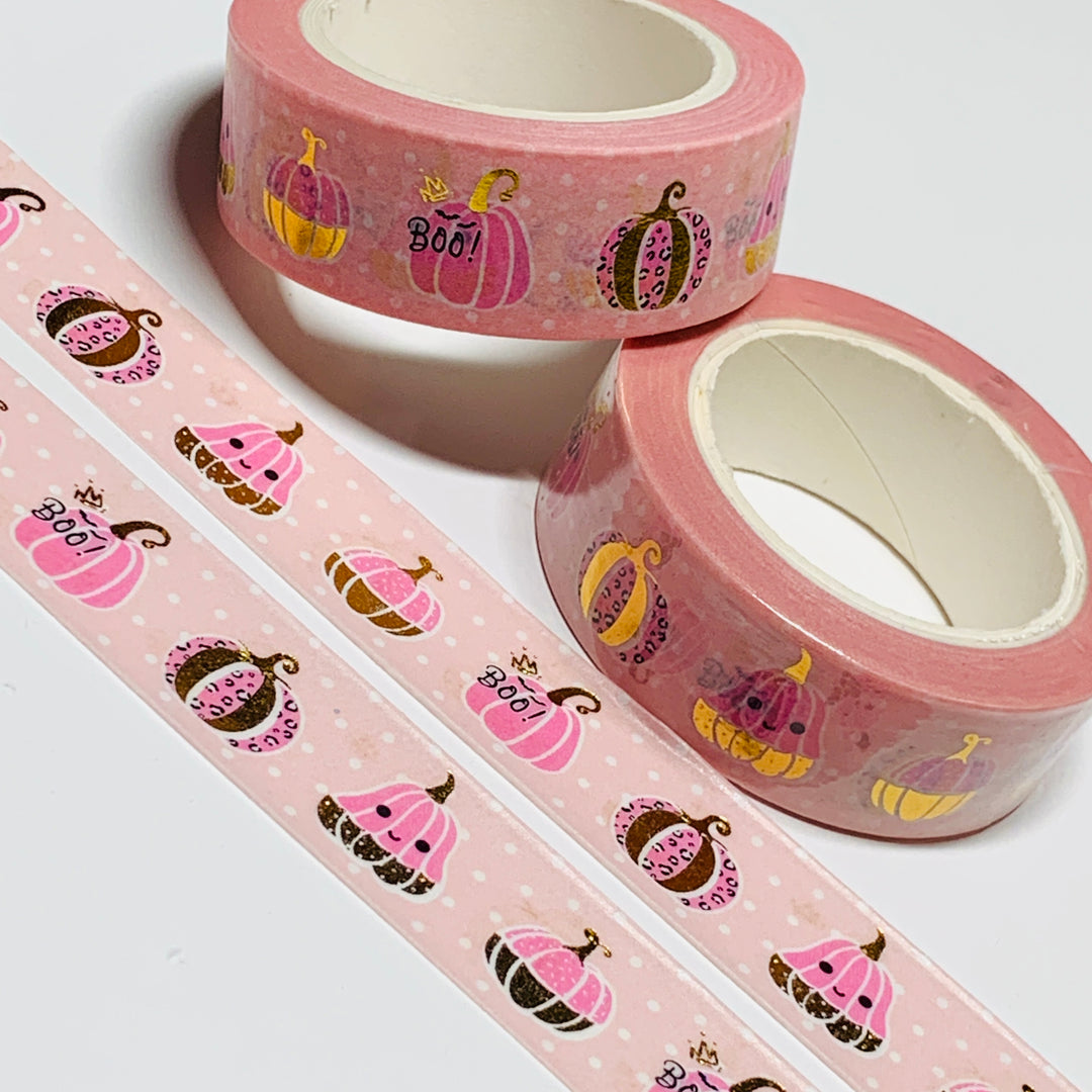 PRINCESS PUMPKINS & GOURDS With Gold Foil Halloween Washi Tape ~ 1 Roll ~ 15mm x 10m (33 Feet)