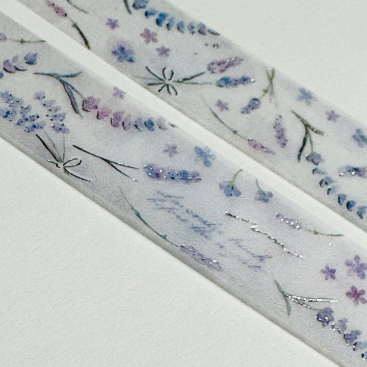 SILVER LAVENDER FLOATING FRONDS Floral Foil Saien Masking Washi Tape ~ 1 Roll ~ 15mm x 7m (23 Feet)