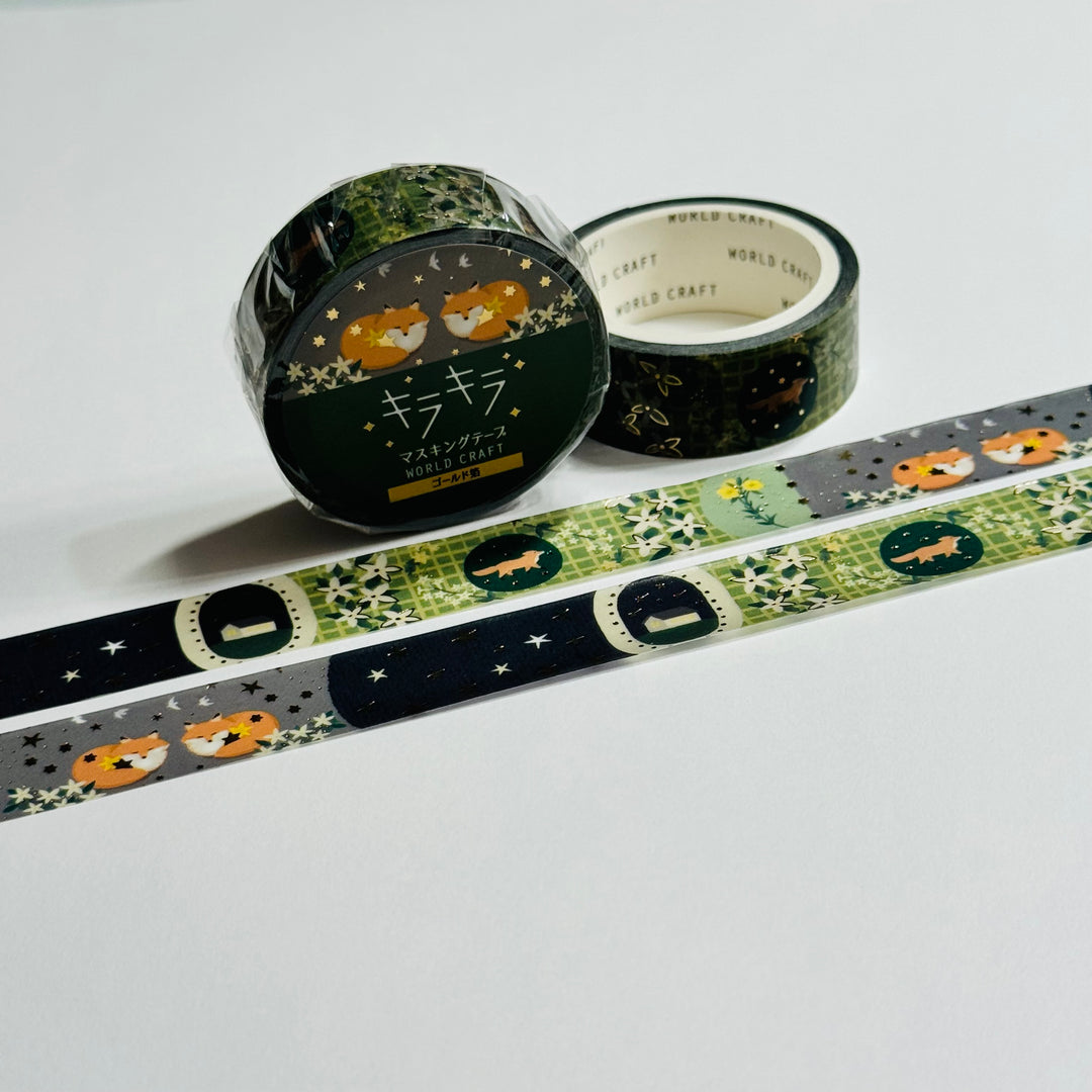 FOXY FOREST FRIENDS With Gold Foil World Craft Washi Tape ~ 1 Roll ~ 15mm x 5m (16 Feet)