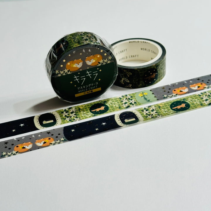 FOXY FOREST FRIENDS With Gold Foil World Craft Washi Tape ~ 1 Roll ~ 15mm x 5m (16 Feet)