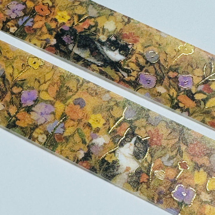 QUIZZICAL CATS IN HIDING In Gold Foil Designed By BGM Washi Tape ~ 1 Roll ~ 20mm x 5m (16 Feet)