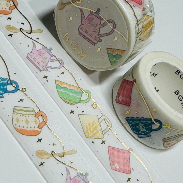 THIS LITTLE TEAPOT Gold Foil Washi Tape Designed By BGM ~ 1 Roll ~ 20mm x 5m (16 Feet)