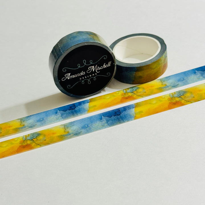 WATERCOLOR BLURRED FLOWERS Blue & Yellow Washi Tape - 1 Roll - 15mm x 10m (33 Feet)