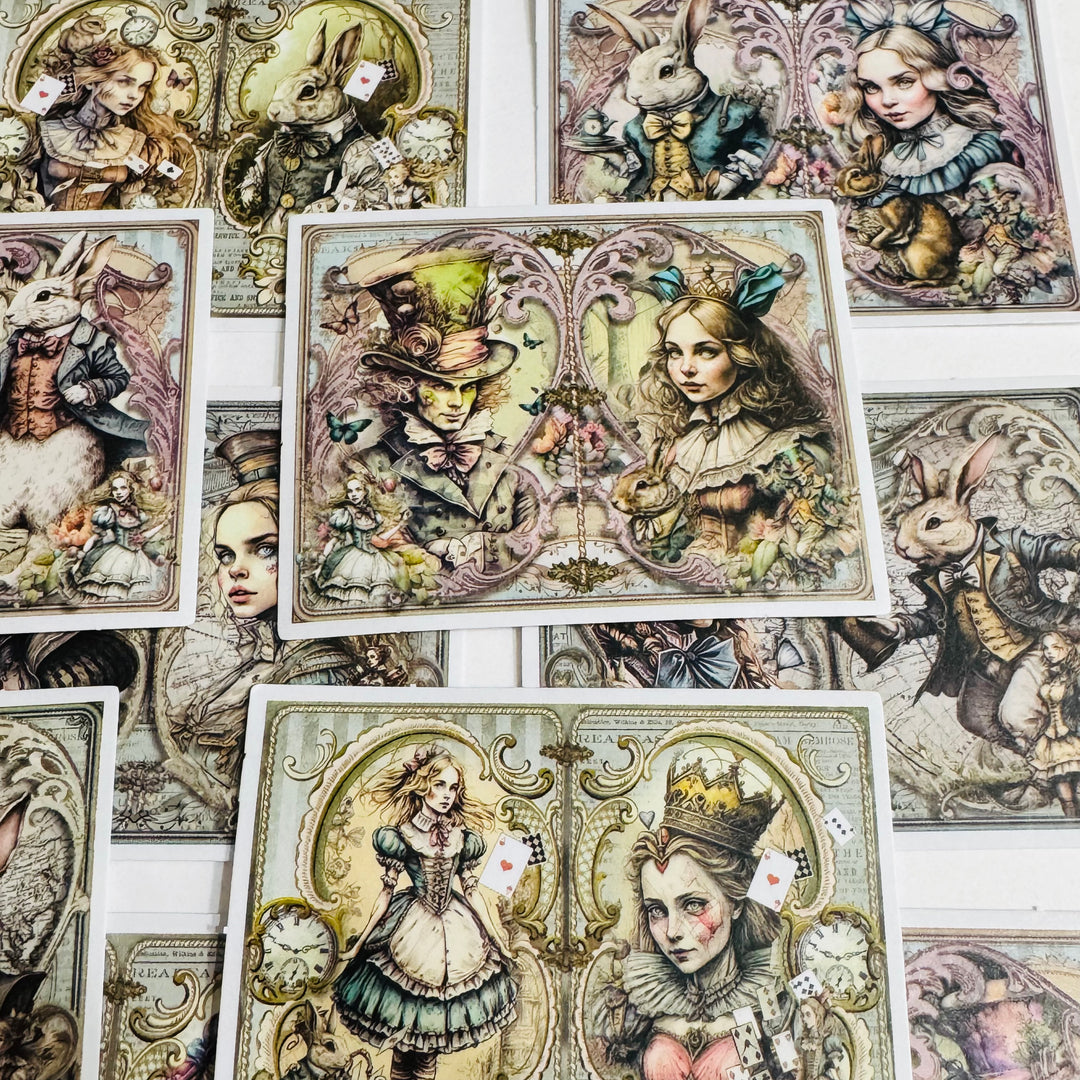 STEAMPUNK WONDERING ALICE Peelable Stickers  ~ 30 Pieces ~ 2 x 2.75 Inches Each